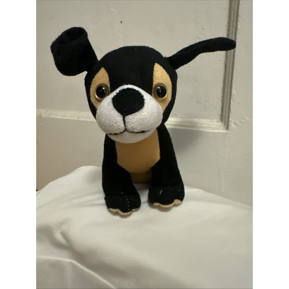 Toy Works Plush puppy dog 7" Black With Brown Eyes And White Nose